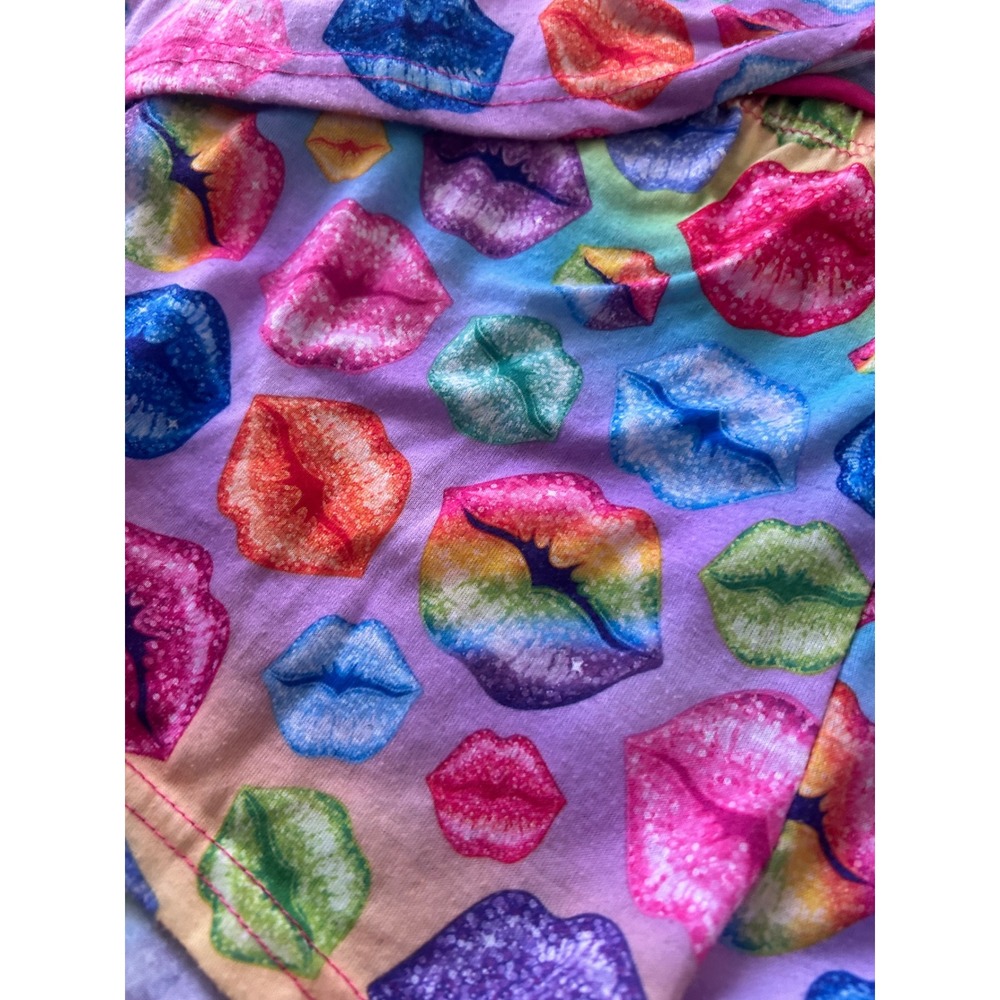 Y2K Lisa Frank Rainbow Lip Print Pajama Set Pink Shorts Top 2 Piece Sleepwear L - Picture 2 of 5